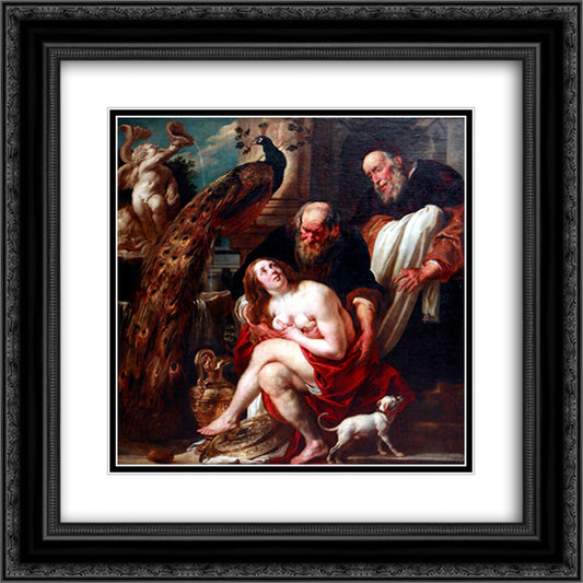 Suzanna and the Elders 20x20 Black Ornate Wood Framed Art Print Poster with Double Matting by Jordaens, Jacob