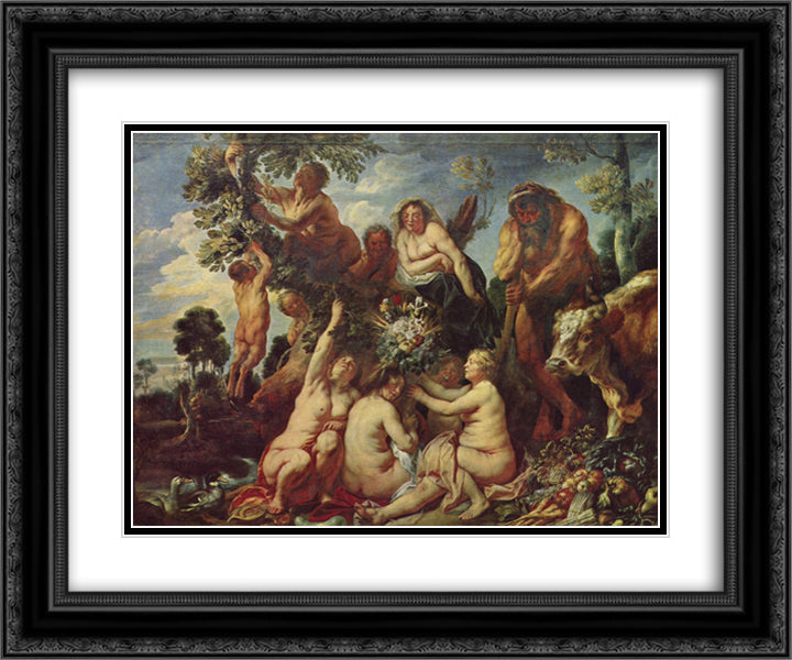 The Abundance of the Earth 24x20 Black Ornate Wood Framed Art Print Poster with Double Matting by Jordaens, Jacob