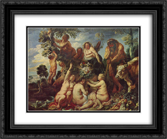 The Abundance of the Earth 24x20 Black Ornate Wood Framed Art Print Poster with Double Matting by Jordaens, Jacob