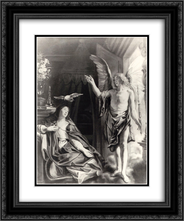 The Annunciation 20x24 Black Ornate Wood Framed Art Print Poster with Double Matting by Jordaens, Jacob