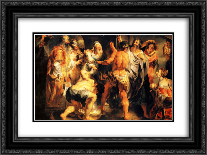 The Apostles, St. Paul and St. Barnabas at Lystra 24x18 Black Ornate Wood Framed Art Print Poster with Double Matting by Jordaens, Jacob