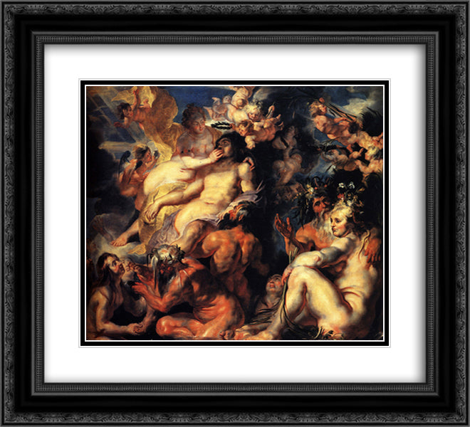 The Apotheosis of Aeneas 22x20 Black Ornate Wood Framed Art Print Poster with Double Matting by Jordaens, Jacob