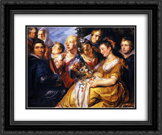 The Artist with the Family of his Father-in-Law Adam Van Noort 24x20 Black Ornate Wood Framed Art Print Poster with Double Matting by Jordaens, Jacob