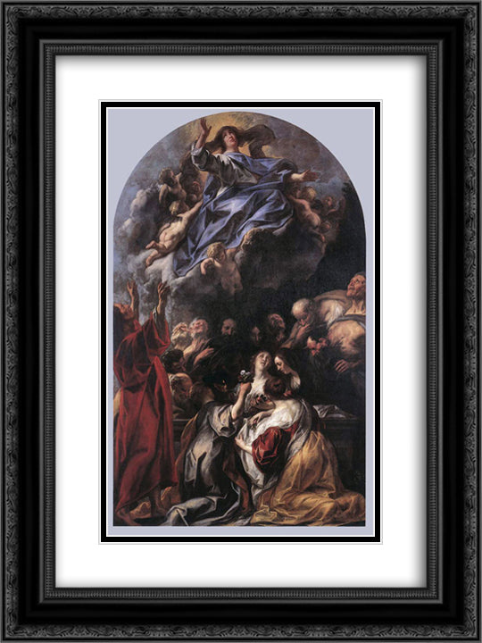 The Assumption of the Virgin 18x24 Black Ornate Wood Framed Art Print Poster with Double Matting by Jordaens, Jacob