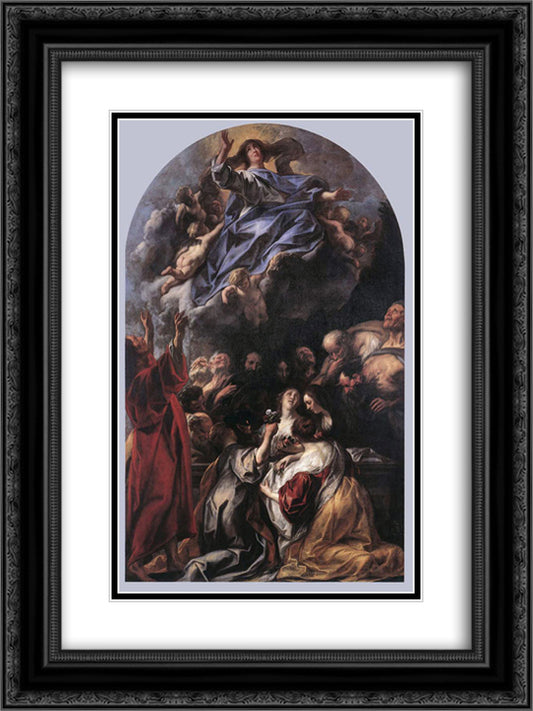 The Assumption of the Virgin 18x24 Black Ornate Wood Framed Art Print Poster with Double Matting by Jordaens, Jacob