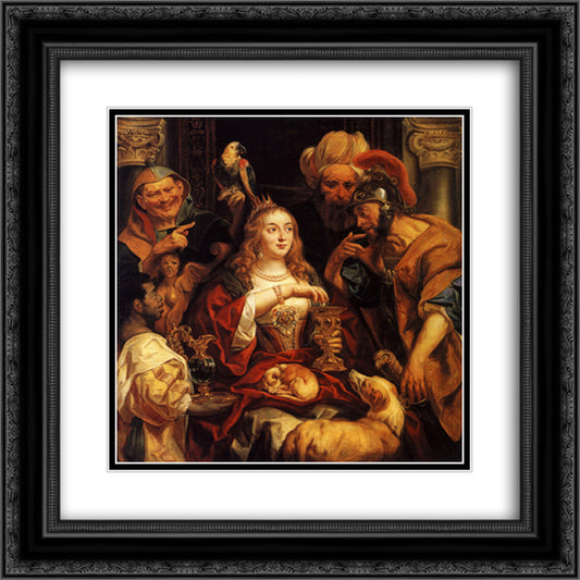 The Banquet of Cleopatra 20x20 Black Ornate Wood Framed Art Print Poster with Double Matting by Jordaens, Jacob