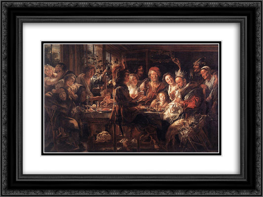 The Bean King 24x18 Black Ornate Wood Framed Art Print Poster with Double Matting by Jordaens, Jacob