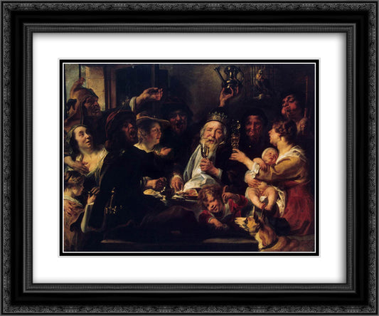 The Bean King (The King Drinks) 24x20 Black Ornate Wood Framed Art Print Poster with Double Matting by Jordaens, Jacob