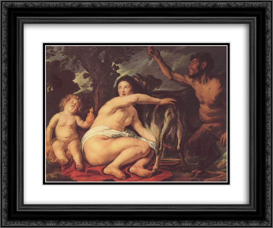 The Childhood of Zeus 24x20 Black Ornate Wood Framed Art Print Poster with Double Matting by Jordaens, Jacob