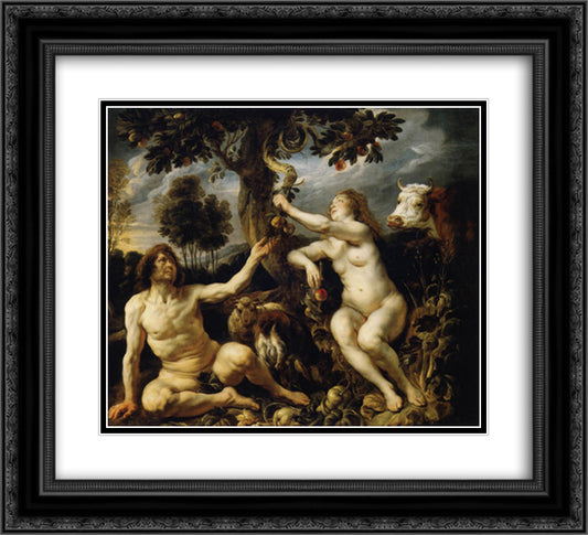 The Fall of Man 22x20 Black Ornate Wood Framed Art Print Poster with Double Matting by Jordaens, Jacob