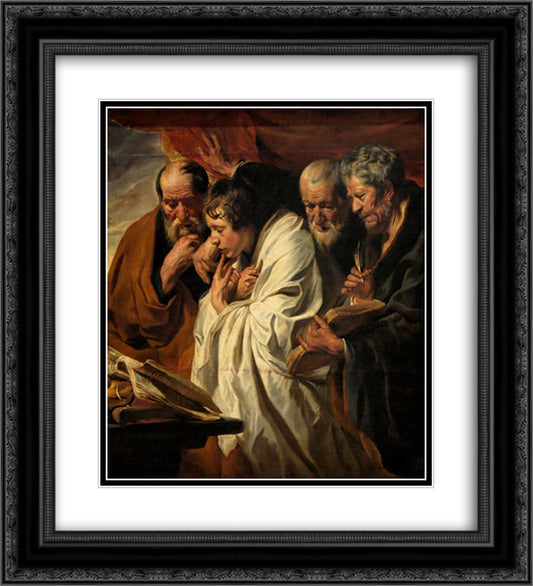 The Four Evangelists 20x22 Black Ornate Wood Framed Art Print Poster with Double Matting by Jordaens, Jacob