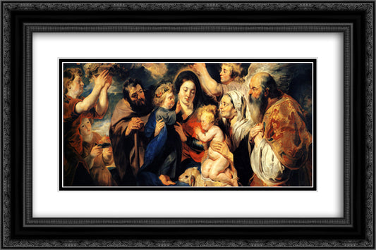 The Holy Family and child St. John the Baptist 24x16 Black Ornate Wood Framed Art Print Poster with Double Matting by Jordaens, Jacob