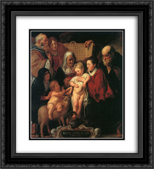 The Holy Family with St. Anne, The Young Baptist, and his Parents 20x22 Black Ornate Wood Framed Art Print Poster with Double Matting by Jordaens, Jacob