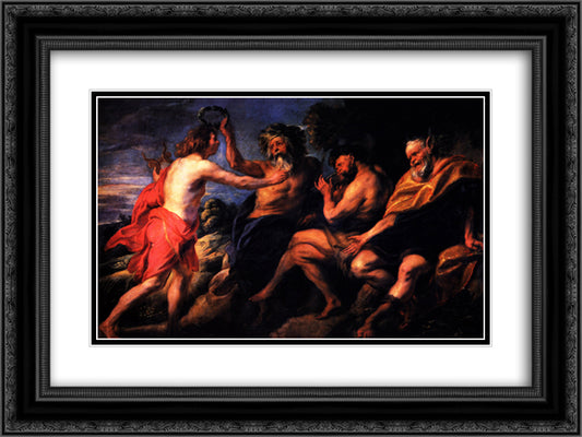 The Judgement of Midas 24x18 Black Ornate Wood Framed Art Print Poster with Double Matting by Jordaens, Jacob