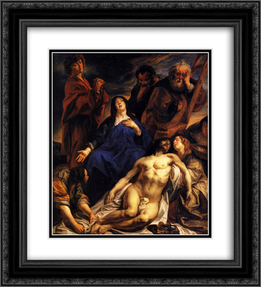 The Lamentation 20x22 Black Ornate Wood Framed Art Print Poster with Double Matting by Jordaens, Jacob