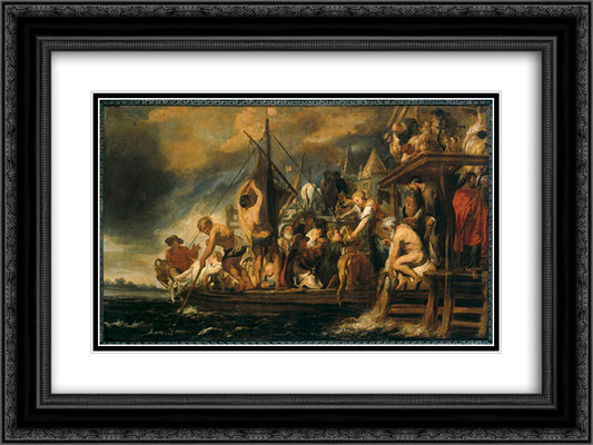 The Miracle of the Obol in the Mouth of the Fish 24x18 Black Ornate Wood Framed Art Print Poster with Double Matting by Jordaens, Jacob