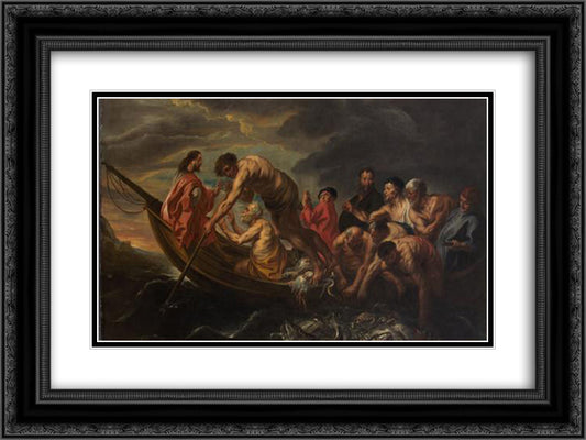 The Miraculous Draught of Fishes 24x18 Black Ornate Wood Framed Art Print Poster with Double Matting by Jordaens, Jacob