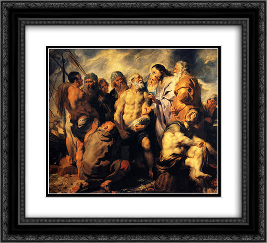 The mission of St. Peter 22x20 Black Ornate Wood Framed Art Print Poster with Double Matting by Jordaens, Jacob