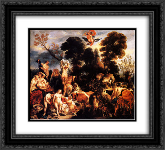 The Rape of Europa 22x20 Black Ornate Wood Framed Art Print Poster with Double Matting by Jordaens, Jacob