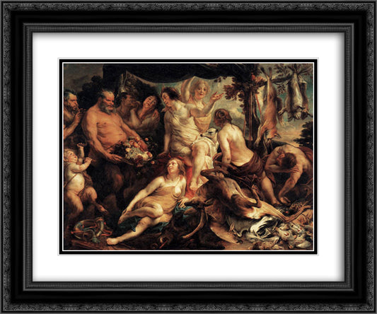 The Rest of Diana 24x20 Black Ornate Wood Framed Art Print Poster with Double Matting by Jordaens, Jacob