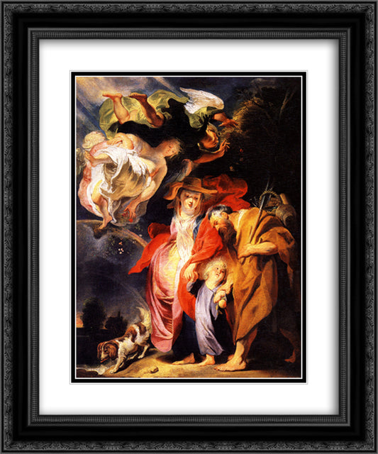 The Return from Egypt of the Holy Family 20x24 Black Ornate Wood Framed Art Print Poster with Double Matting by Jordaens, Jacob