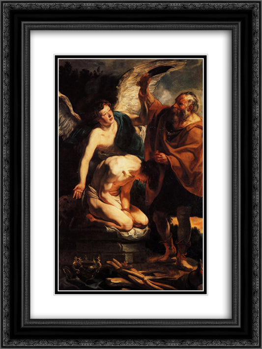 The Sacrifice of Isaac 18x24 Black Ornate Wood Framed Art Print Poster with Double Matting by Jordaens, Jacob