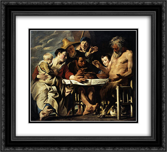 The Satyr with the Peasants 22x20 Black Ornate Wood Framed Art Print Poster with Double Matting by Jordaens, Jacob