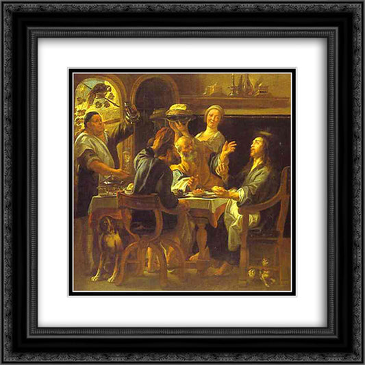 The Supper at Emmaus 20x20 Black Ornate Wood Framed Art Print Poster with Double Matting by Jordaens, Jacob