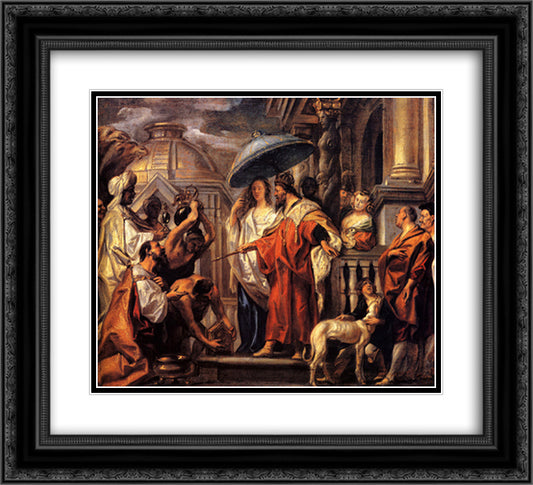 The tribute the Caliph Harun al-Rashid to Charlemagne 22x20 Black Ornate Wood Framed Art Print Poster with Double Matting by Jordaens, Jacob