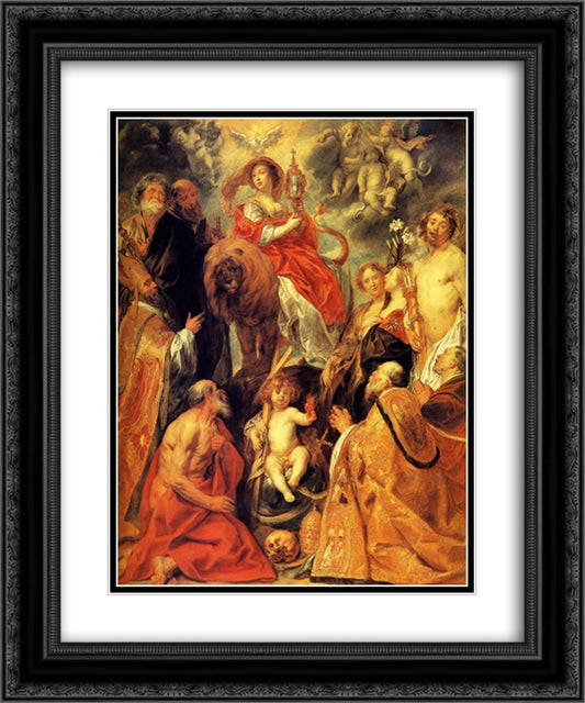 The veneration of the Eucharist 20x24 Black Ornate Wood Framed Art Print Poster with Double Matting by Jordaens, Jacob