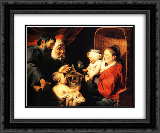 The Virgin and Child in the company of little St. John and his parents 24x20 Black Ornate Wood Framed Art Print Poster with Double Matting by Jordaens, Jacob