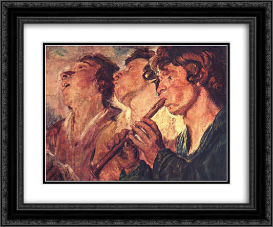 Three Musicians 24x20 Black Ornate Wood Framed Art Print Poster with Double Matting by Jordaens, Jacob