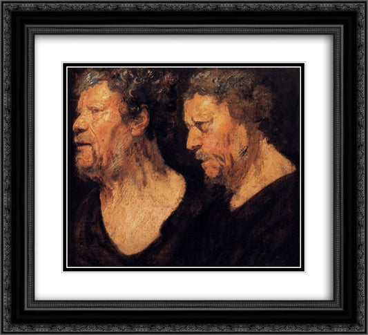 Two studies of the head of Abraham Grapheus 22x20 Black Ornate Wood Framed Art Print Poster with Double Matting by Jordaens, Jacob