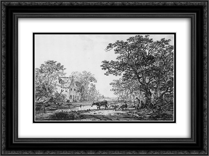 Forest landscape 24x18 Black Ornate Wood Framed Art Print Poster with Double Matting by van Strij, Jacob