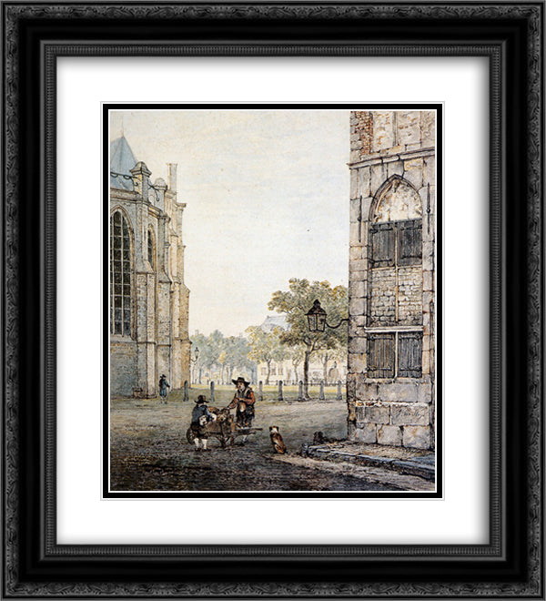 Grotekerksplein in Dordrecht 20x22 Black Ornate Wood Framed Art Print Poster with Double Matting by van Strij, Jacob