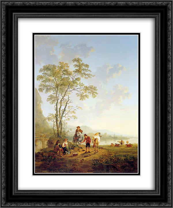 Italian landscape and ruin Merwede 20x24 Black Ornate Wood Framed Art Print Poster with Double Matting by van Strij, Jacob