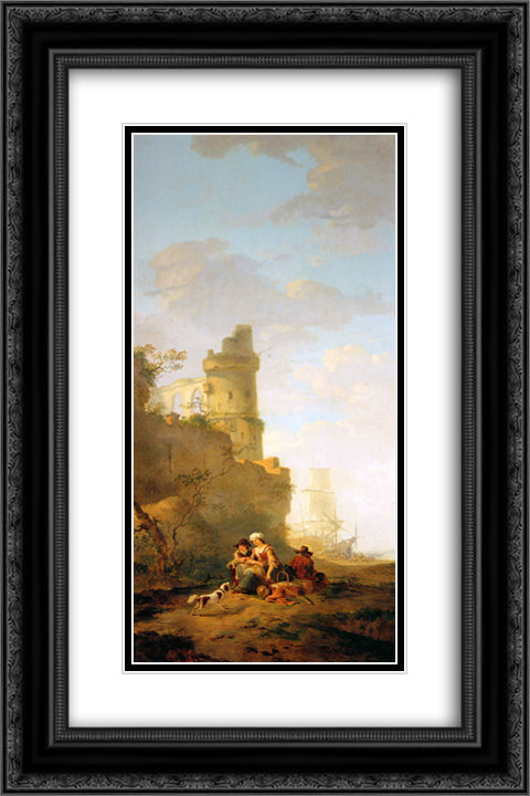 Italian landscape with ruin 16x24 Black Ornate Wood Framed Art Print Poster with Double Matting by van Strij, Jacob