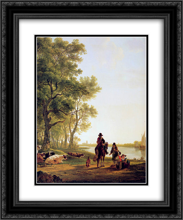 Italian landscape with travellers 20x24 Black Ornate Wood Framed Art Print Poster with Double Matting by van Strij, Jacob