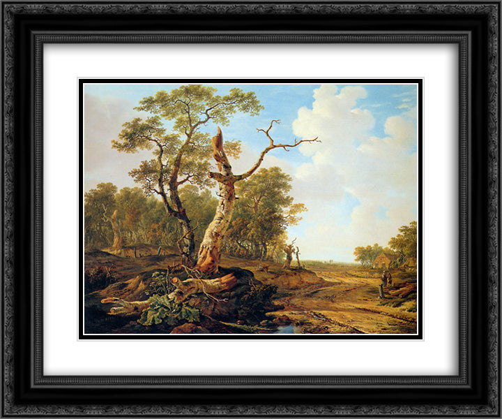 Landscape with dead tree 24x20 Black Ornate Wood Framed Art Print Poster with Double Matting by van Strij, Jacob