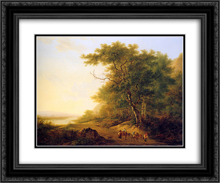 Mountainous landscape with travellers Sun__Mountainous-landscape-with-travellers 24x20 Black Ornate Wood Framed Art Print Poster with Double Matting by van Strij, Jacob