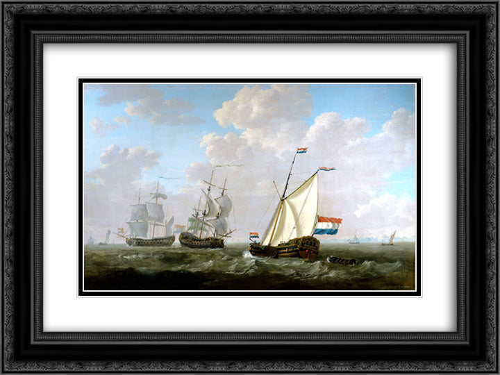 The yacht of the VOC Chamber of Rotterdam 1790 24x18 Black Ornate Wood Framed Art Print Poster with Double Matting by van Strij, Jacob