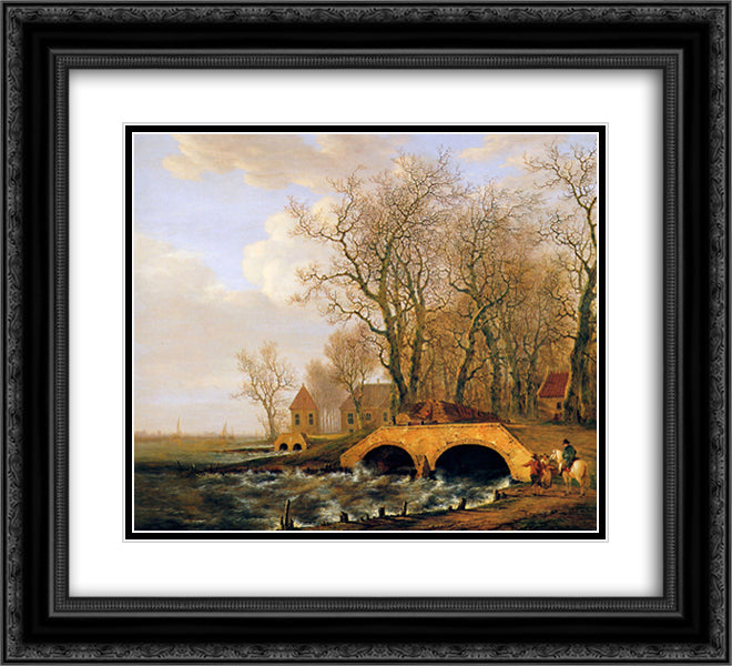 View on the Nederwaard 22x20 Black Ornate Wood Framed Art Print Poster with Double Matting by van Strij, Jacob