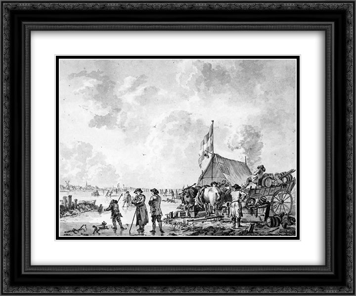 Winter landscape 24x20 Black Ornate Wood Framed Art Print Poster with Double Matting by van Strij, Jacob