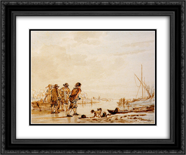 Winter landscape 24x20 Black Ornate Wood Framed Art Print Poster with Double Matting by van Strij, Jacob
