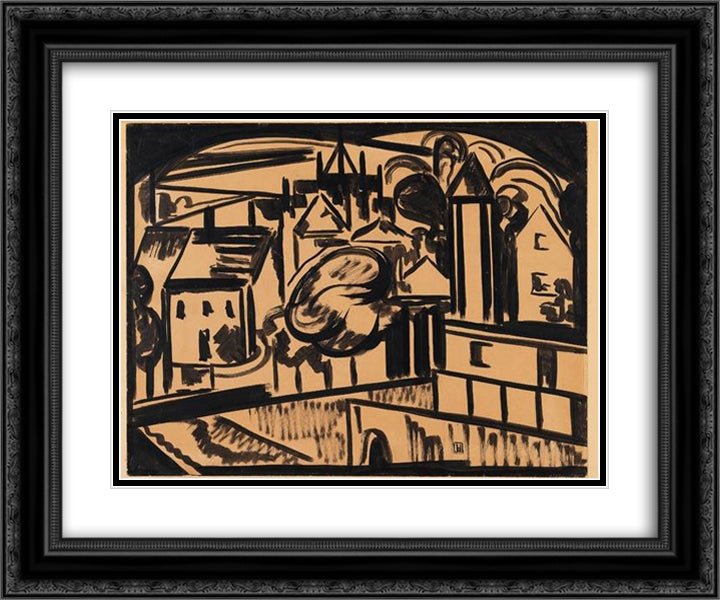 Stadt 24x20 Black Ornate Wood Framed Art Print Poster with Double Matting by Heemskerck, Jacoba van
