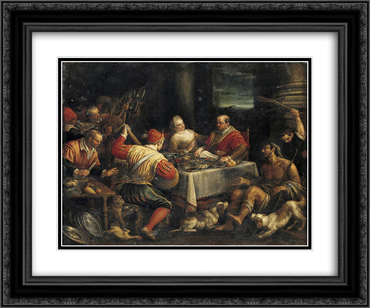 Banquet Scene 24x20 Black Ornate Wood Framed Art Print Poster with Double Matting by Bassano, Jacopo