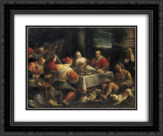 Banquet Scene 24x20 Black Ornate Wood Framed Art Print Poster with Double Matting by Bassano, Jacopo