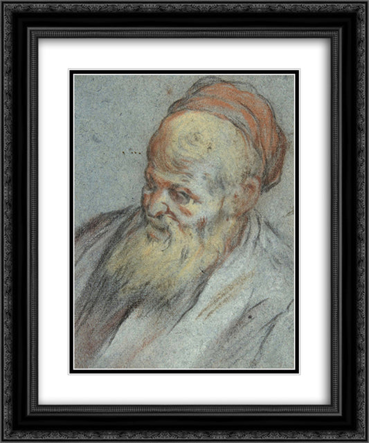 Bust-Length Study of a Bearded Man with Cap in Three-Quarter View 20x24 Black Ornate Wood Framed Art Print Poster with Double Matting by Bassano, Jacopo