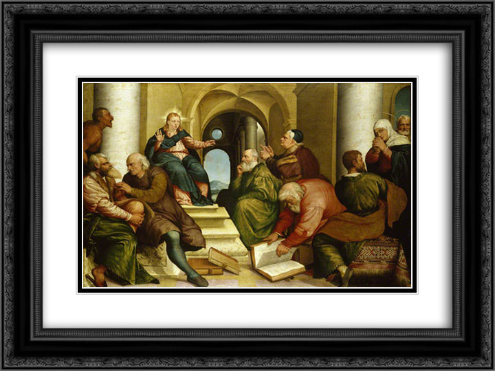 Christ Among the Doctors 24x18 Black Ornate Wood Framed Art Print Poster with Double Matting by Bassano, Jacopo