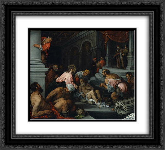 Christ Healing the Lame Man 22x20 Black Ornate Wood Framed Art Print Poster with Double Matting by Bassano, Jacopo